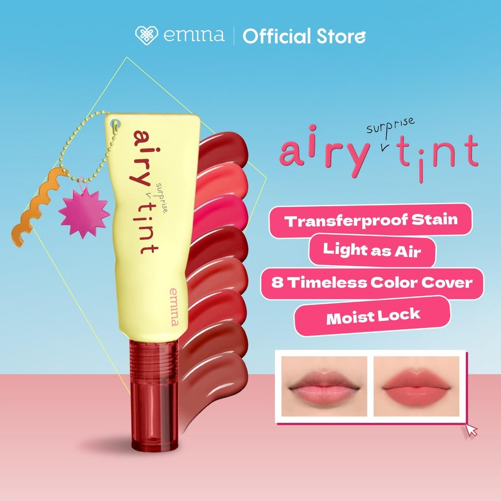 Emina Airy Surprise Tint x Muzik Tiger 3 g + Keychain - Lip Tint Ringan, Longlasting, Tahan Lama, Waterproof
