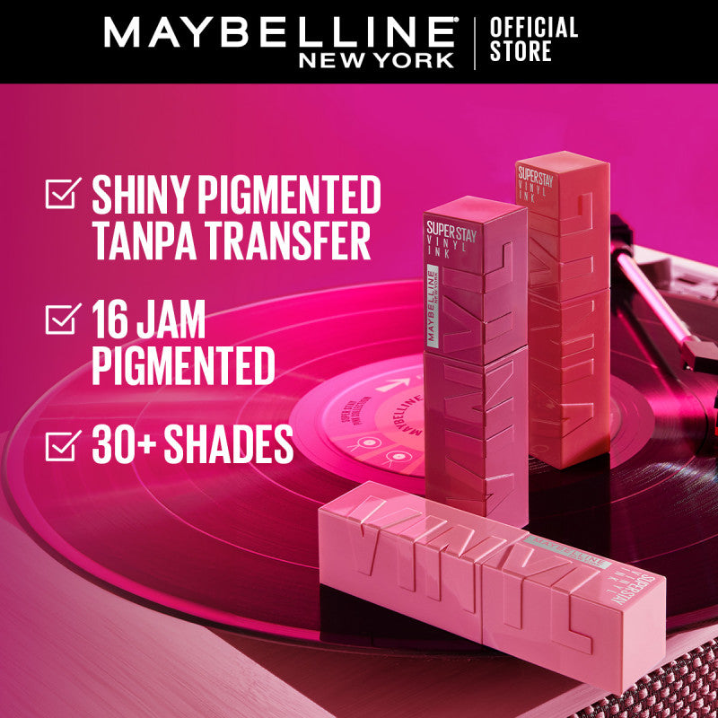 MAYBELLINE OFFICIAL LIP KIT Superstay Vinyl Ink 3 pcs - Shiny Pigmented Liquid Lipstik Lipstick Make Up Lipcream Longlasting Waterproof Viral Tahan Lama 16 jam