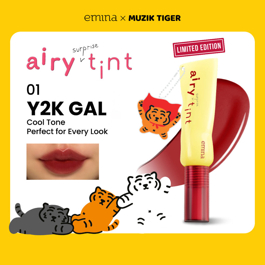 Emina Airy Surprise Tint x Muzik Tiger 3 g + Keychain - Lip Tint Ringan, Longlasting, Tahan Lama, Waterproof