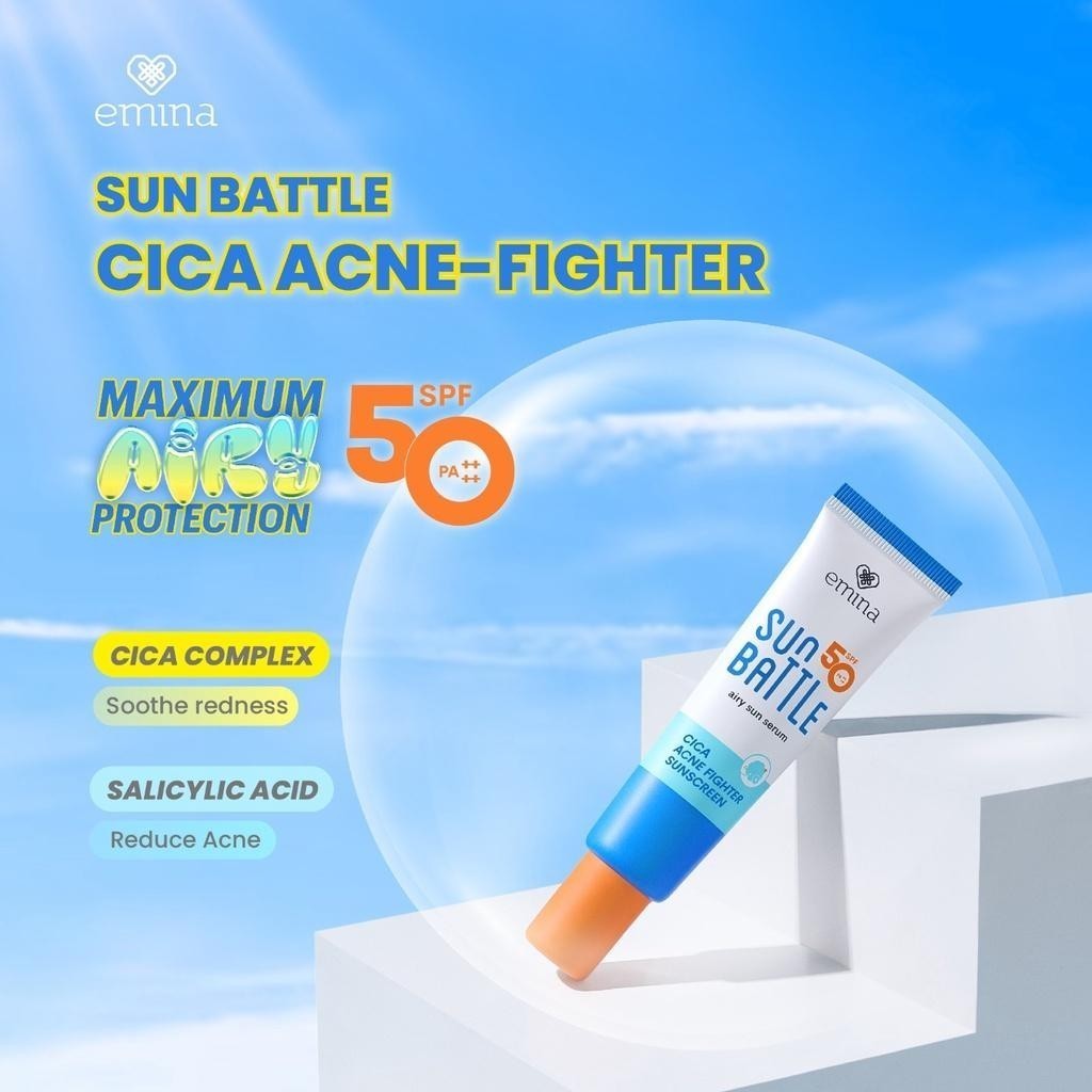 [NEW! MUST HAVE] Emina Sun Battle Spf 50 Pa++++ Cica Acne Fighter Sunscreen