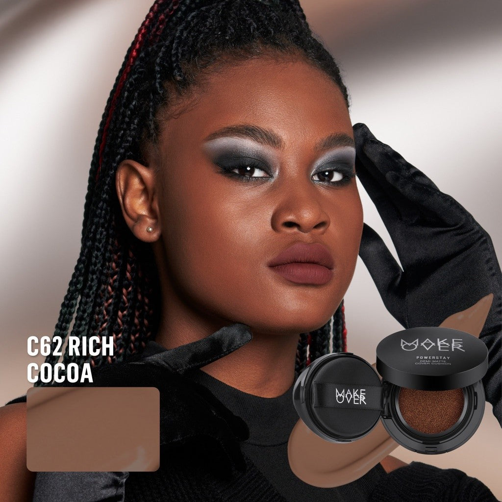 [TINTINTINWIN'S PICKS] MAKE OVER Powerstay Demi-Matte Cover Cushion - Cushion Matte High Coverage Foundation Compact Ringan Oil Control Make Up Wajah Tahan Lama 24 Jam Non-Comedogenic BEST SELLER Concealer Make Up