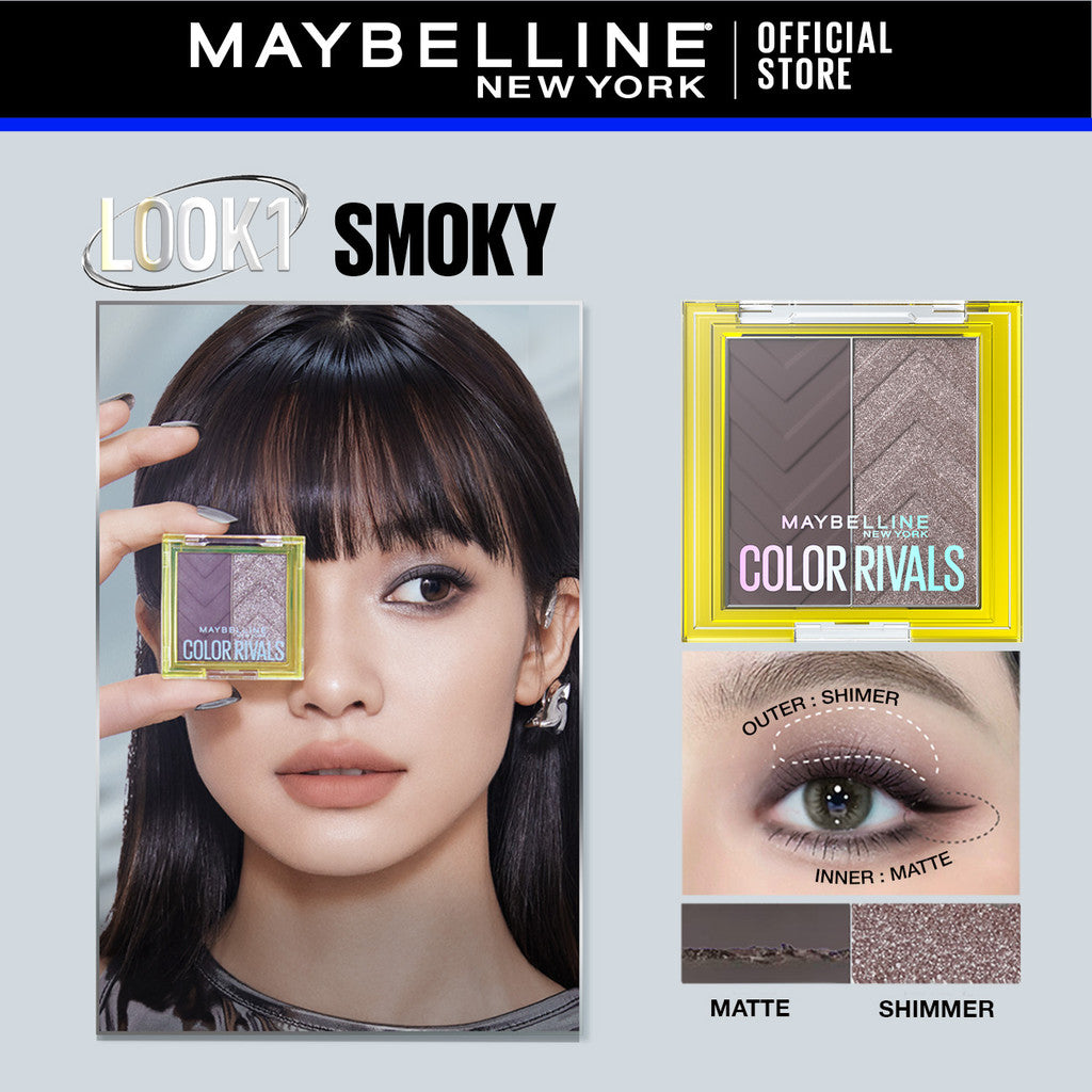 Maybelline Color Rivals Duo Shadow – Eyeshadow Waterproof Pigmented Glitter Tekstur Halus Tahan Seharian Easy to Blend