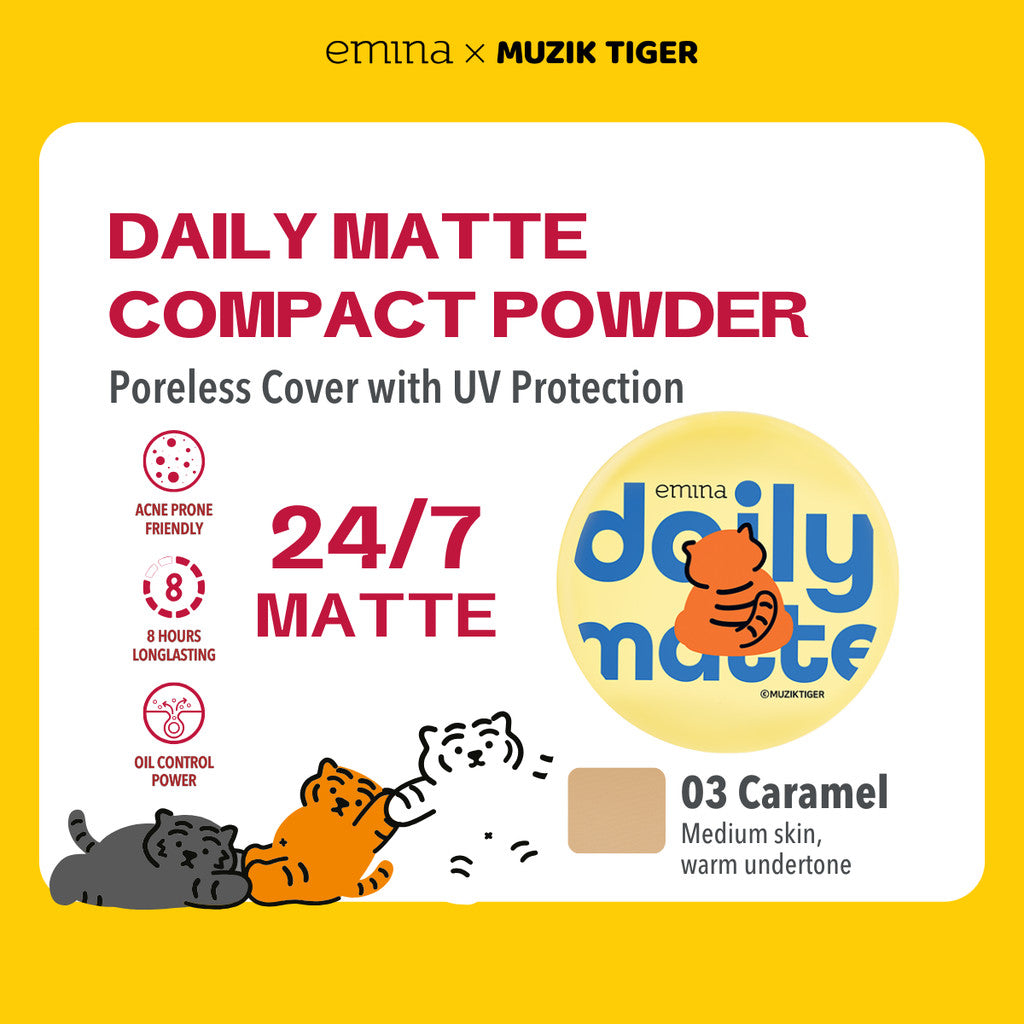[SPECIAL 11.11] Emina Daily Matte Compact Powder x Muzik Tigerr 11 g - Bedak Padat Matte Finish & Oil Control Tahan Sampai 8 Jam