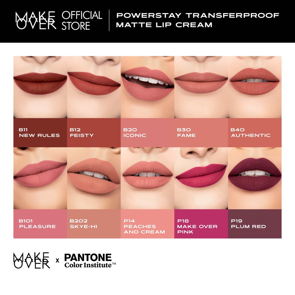 [TINTINTINWIN'S PICKS] MAKE OVER Powerstay Transferproof Matte Lip Cream - Lipcream x PANTONE Tahan Lama 14 Jam Lip Cream Tidak Kering Ringan Halus Kissproof Cocok untuk Ombre Lips Color Nude Lipstik BEST SELLER Lip Matte Lipstick 14H Make Up