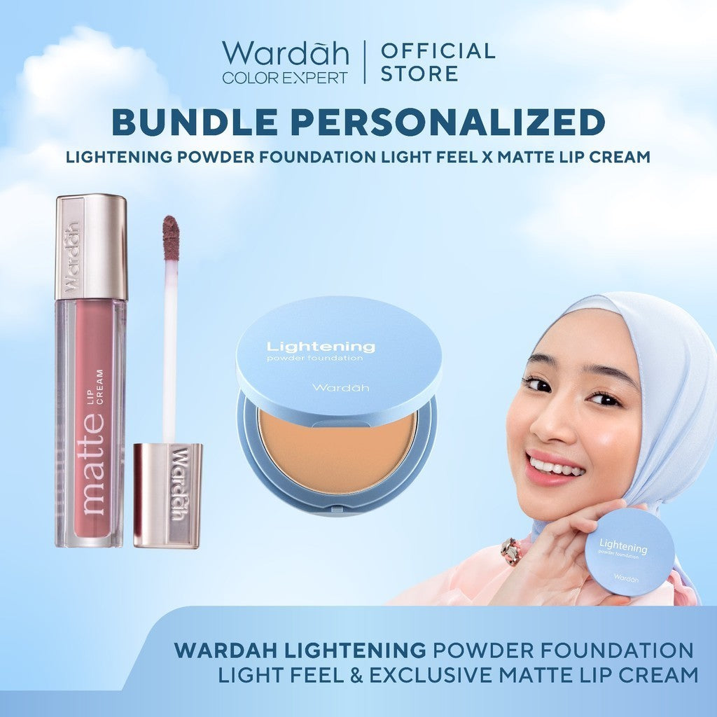 [BUNDLE] WARDAH Paket Exclusive Two Way Cake Lightening Powder Foundation Light Feel Flawless 12 g x Exclusive Matte Lip Cream 4g Basic Make Up - Makeup - Cocok Dipakai dengan Cushion