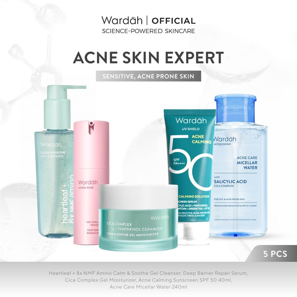 Paket Skincare Wardah Isi 5 pcs - Face Wash, Toner, Moisturizer Gel, Serum, & Sunscreen Paket Solusi Masalah Kulit - Skincare