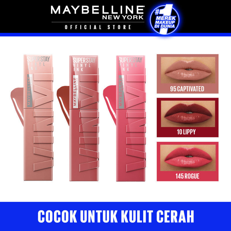 MAYBELLINE OFFICIAL LIP KIT Superstay Vinyl Ink 3 pcs - Shiny Pigmented Liquid Lipstik Lipstick Make Up Lipcream Longlasting Waterproof Viral Tahan Lama 16 jam