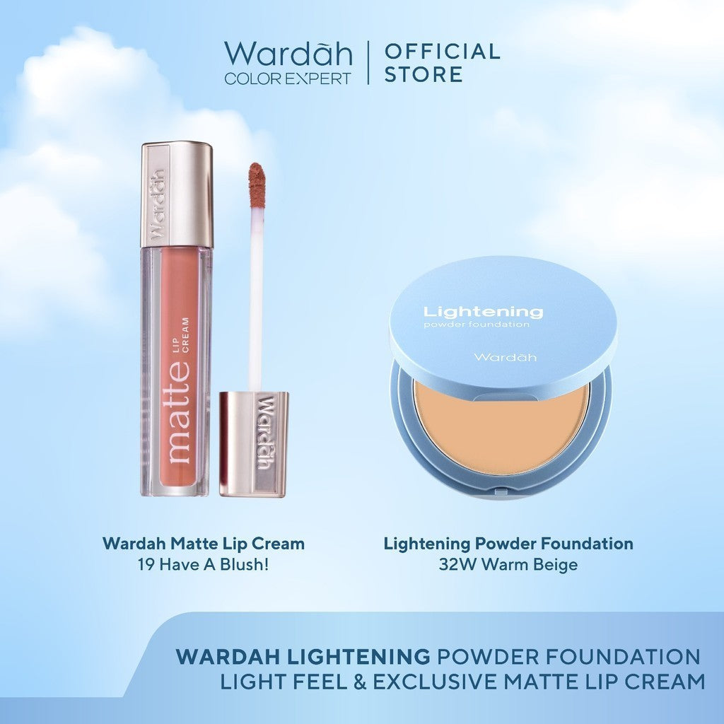 [BUNDLE] WARDAH Paket Exclusive Two Way Cake Lightening Powder Foundation Light Feel Flawless 12 g x Exclusive Matte Lip Cream 4g Basic Make Up - Makeup - Cocok Dipakai dengan Cushion