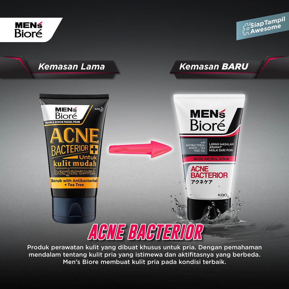 Men's Biore Micro Scrub Sabun Muka Pria Untuk Kulit Berjerawat Acne Bacterior Eksfoliasi 100 gr Twin Pack - Facial Wash