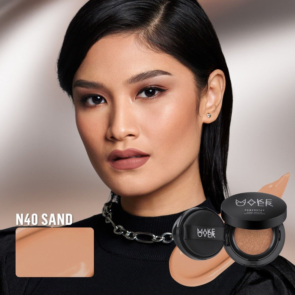 [TINTINTINWIN'S PICKS] MAKE OVER Powerstay Demi-Matte Cover Cushion - Cushion Matte High Coverage Foundation Compact Ringan Oil Control Make Up Wajah Tahan Lama 24 Jam Non-Comedogenic BEST SELLER Concealer Make Up