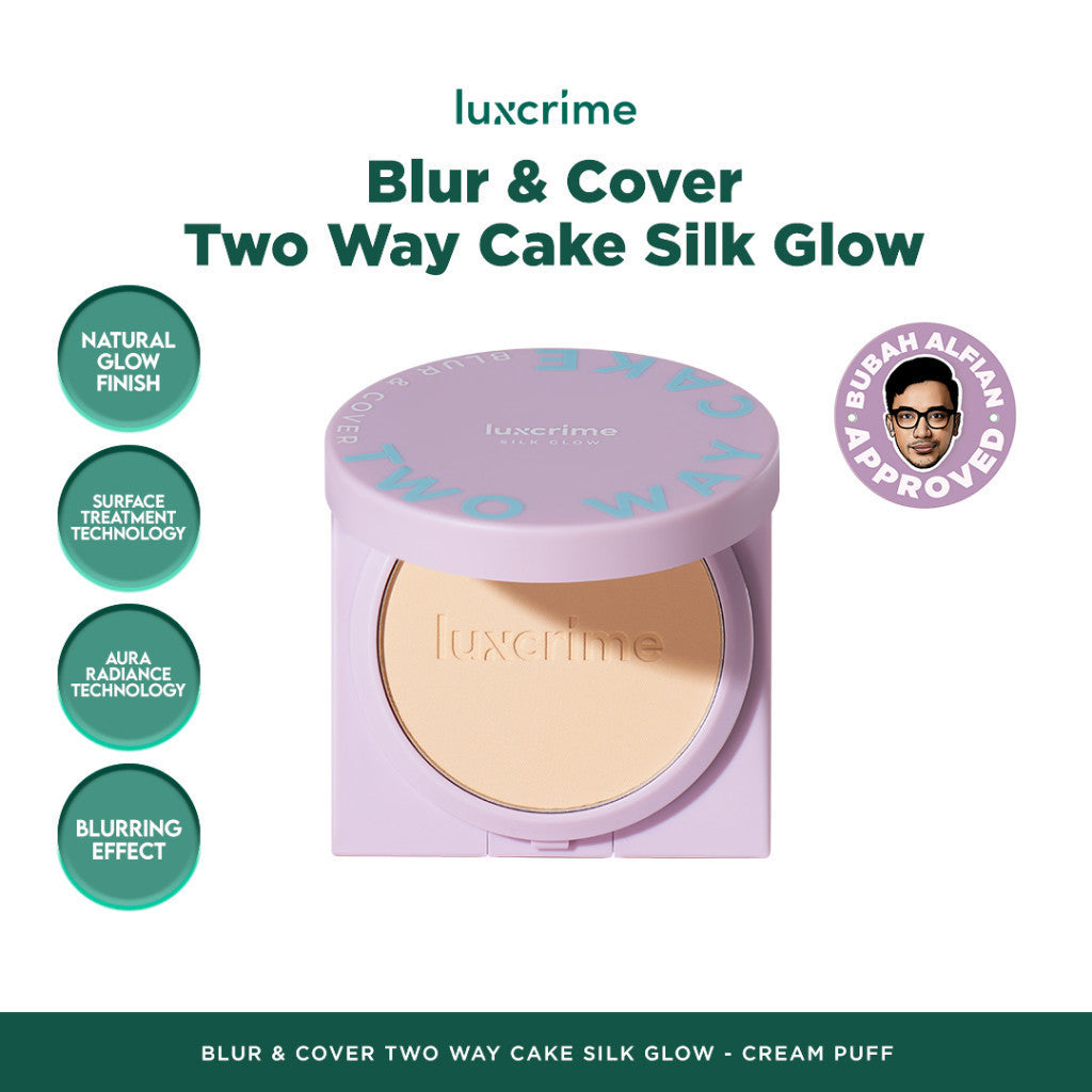 CANTIK - LUXCRIME Blur & Cover Two Way Cake Silk Glow 8.5gr Original - LUXCRIME TWC Silk Glow - Bedak Foundation Padat High Coverage Untuk Kulit Halus Tanpa Pori Bebas Minyak Tahan 24 Jam