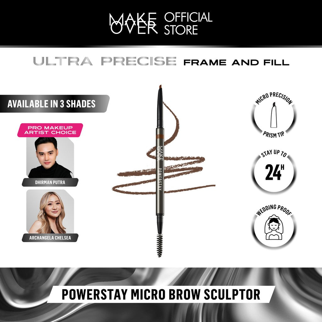 MAKE OVER Powerstay Bundle - Powerstay Glazed Lock + Matte Powder Foundation + Micro Brow Sculptor + Grip Brow Gel - Powerstay Best Seller Bundle