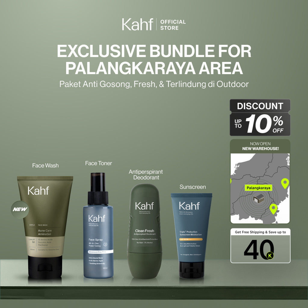 [EXCLUSIVE BUNDLE FOR PALANGKARAYA AREA] Kahf 4in1 Paket Anti Gosong, Fresh, & Terlindung di Outdoor (Face Wash + Toner + Sunscreen + Deodorant) - Suitable for Daily Use