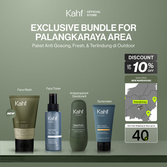 [EXCLUSIVE BUNDLE FOR PALANGKARAYA AREA] Kahf 4in1 Paket Anti Gosong, Fresh, & Terlindung di Outdoor (Face Wash + Toner + Sunscreen + Deodorant) - Suitable for Daily Use
