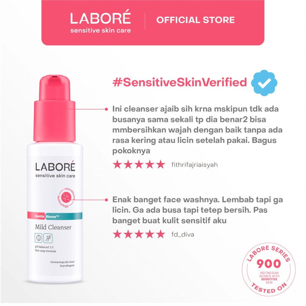 Labore Sensitive Skin Care GentleBiome Mild Cleanser - Face Wash Twinpack (2 x 100 ml) - Paket Pembersih Wajah untuk Kulit Sensitif