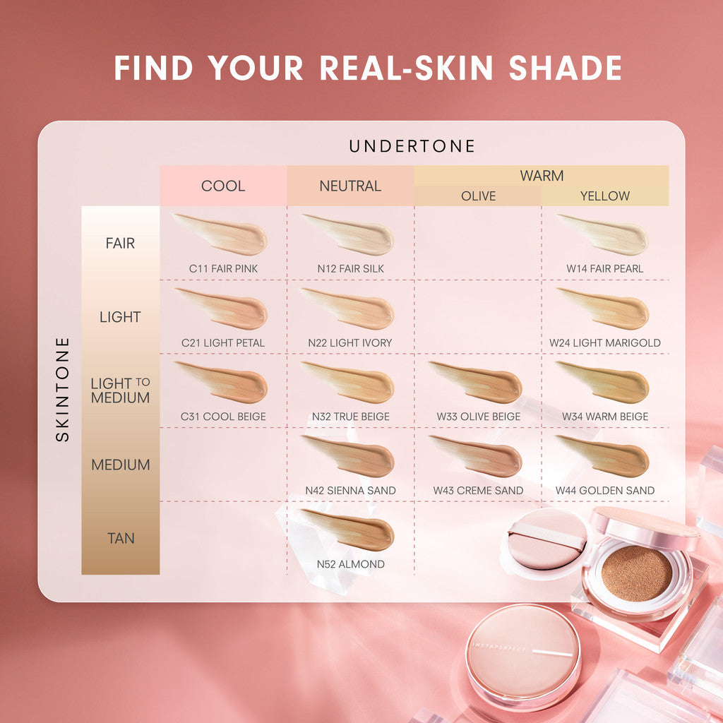 Instaperfect Base & Blush Daily Set- Skincover Air Cushion & Silk Touch Radiance Blusher- Bundle Make Up Semi Matte Finish Full Coverage