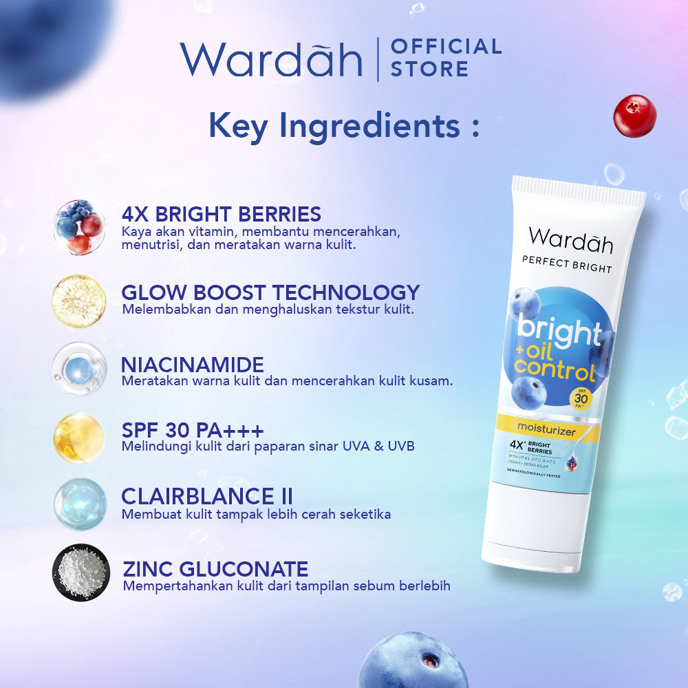 WARDAH Perfect Bright Moisturizer Bright + Oil Control SPF 30 PA+++ 20 ml - Pelembab untuk Kulit Normal Cenderung Berminyak - Mencerahkan Dengan Hasil Matte - Skincare