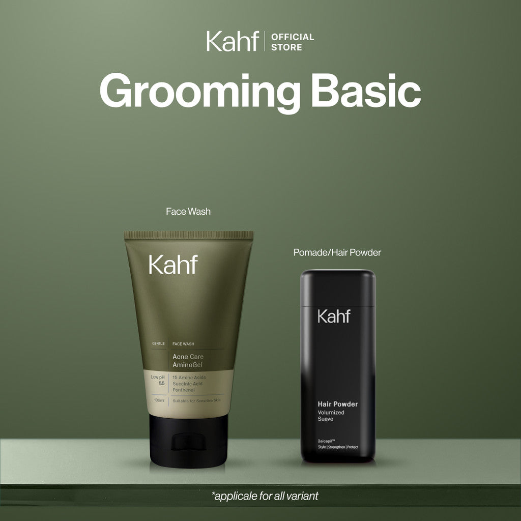 [KAHF BUNDLE 2IN1 PAKET BEBAS KUSAM : ANTI KETARIK & BEBAS LEPEK] Paket Grooming (Pomade/Hair Powder + Face Wash) - Approved by Barber & Suitable for Daily Use