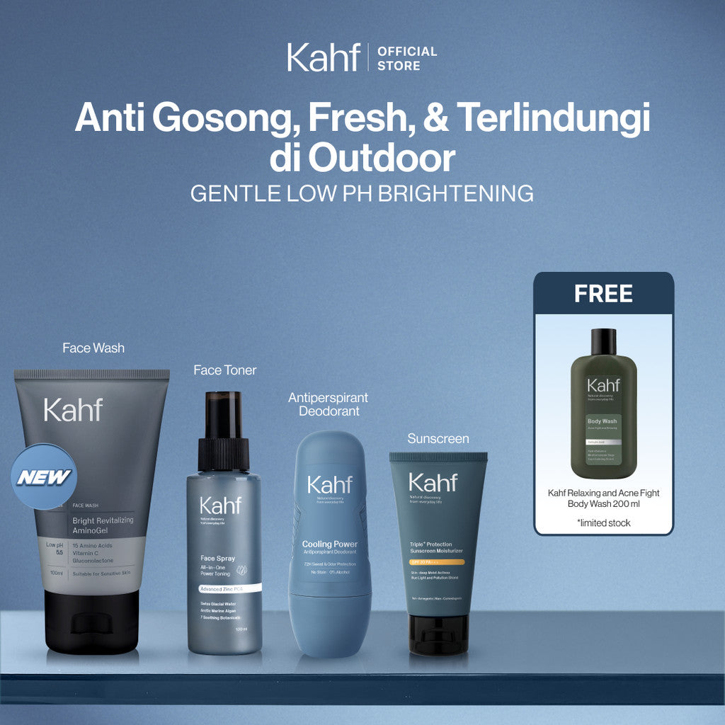 [EXCLUSIVE BUNDLE FOR PALANGKARAYA AREA] Kahf 4in1 Paket Anti Gosong, Fresh, & Terlindung di Outdoor (Face Wash + Toner + Sunscreen + Deodorant) - Suitable for Daily Use