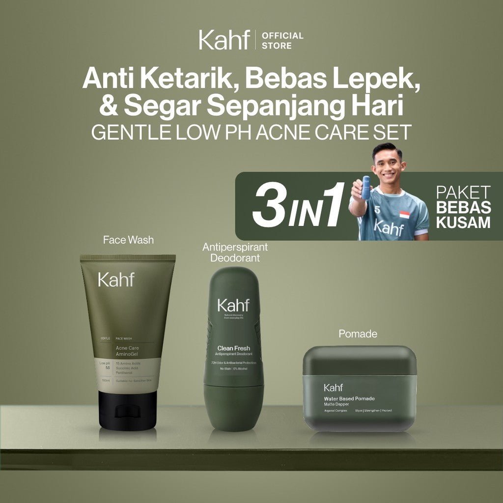 [KAHF BUNDLE 3IN1 PAKET BEBAS KUSAM : ANTI KETARIK, BEBAS LEPEK, & SEGAR SEPANJANG HARI] Paket Grooming (Pomade/Hair Powder + Face Wash + Deodorant) - Approved by Barber and Suitable for Daily Use