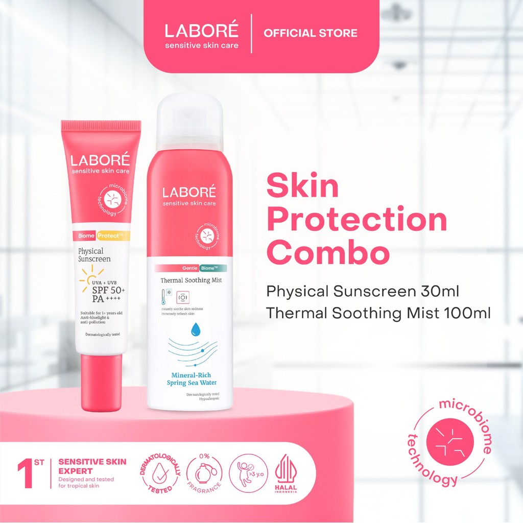 LABORÉ Skin Protection Combo Package (Physical Sunscreen 30ml, Thermal Shooting Mist 100ml) - Paket Sunscreen dan Face Mist  untuk Kulit Sensitif dan Kering