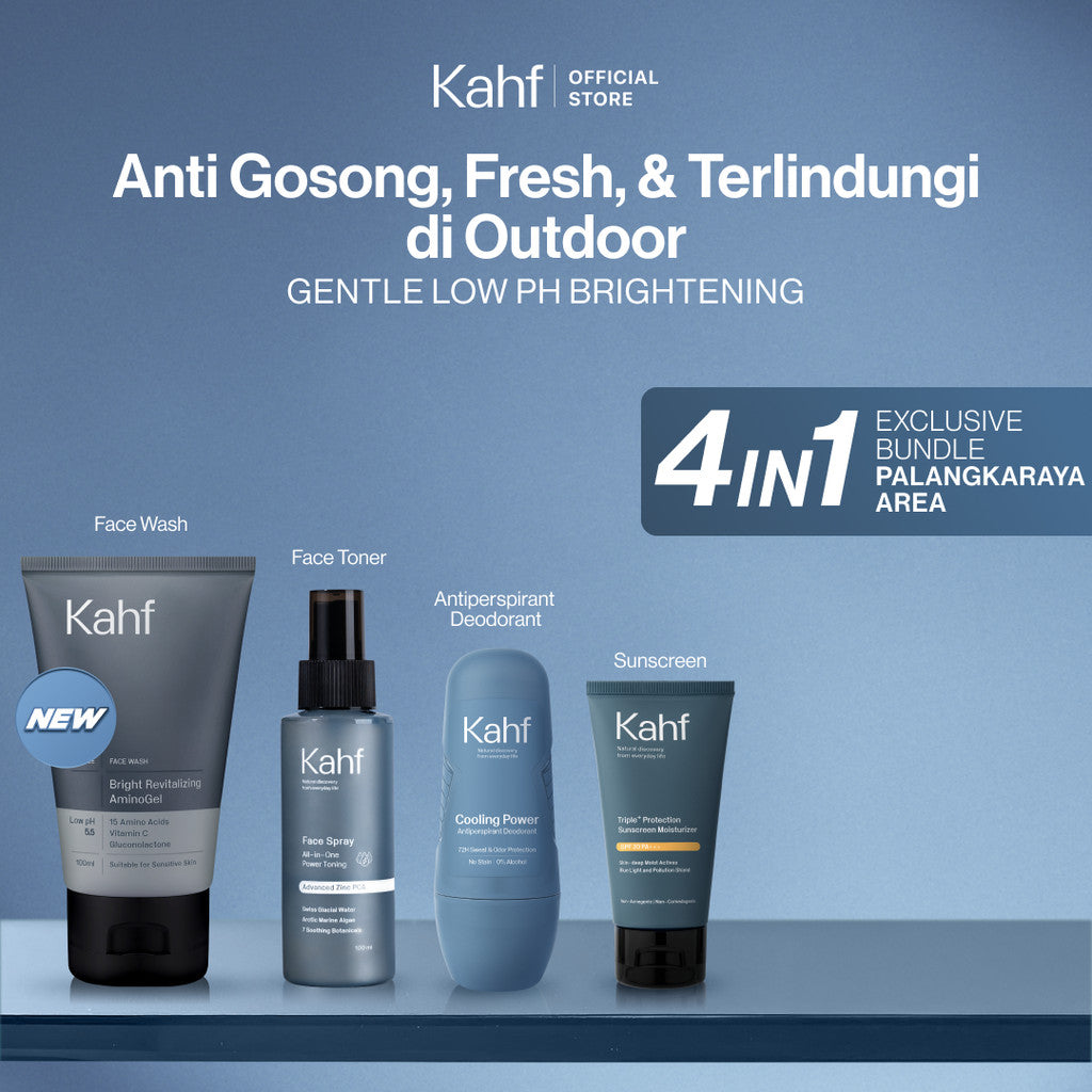 [EXCLUSIVE BUNDLE FOR PALANGKARAYA AREA] Kahf 4in1 Paket Anti Gosong, Fresh, & Terlindung di Outdoor (Face Wash + Toner + Sunscreen + Deodorant) - Suitable for Daily Use