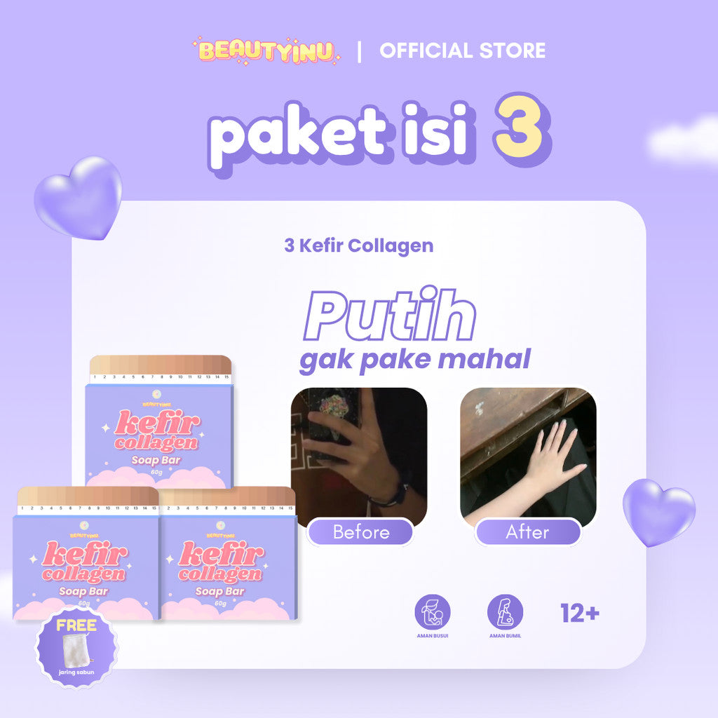Beautyinu Kefir Collagen Soap Bar & Brightening Booster Gold Powder Paket Isi 3