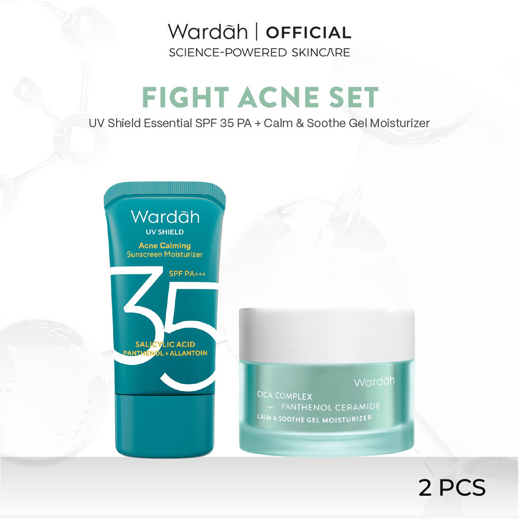 WARDAH UV Shield Acne Calming Sunscreen Moisturizer SPF 35 PA untuk komedo jerawat dan bekas jerawat kulit berminyak tekstur gel ringan mudah meresap Skincare