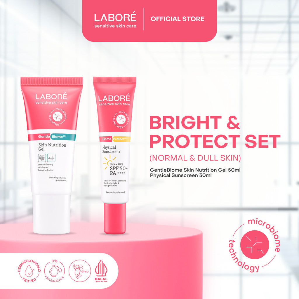 [TERSEDIA DI SELURUH INDONESIA] Labore Bright & Protect Set - (Skin Nutrition Gel 50ml, Physical Sunscreen 30ml, Acne & Oil Physical Sunscreen 40ml)