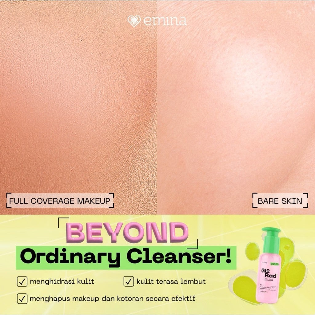 Emina GloRad+ Hassle Free Cleanser Amino Fusion ProCleanser - Micellar Milky Gel Pembersih Oil untuk Makeup Waterproof & Kotoran