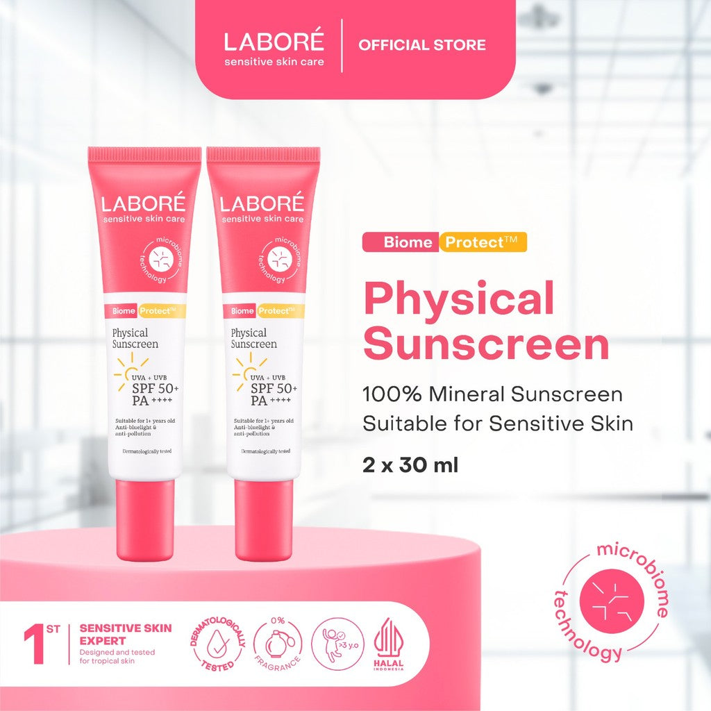 Labore Physical Sunscreen SPF 50 PA ++++  Bundle Twinpack (2 x 30 ml) - Sunscreen Wajah  Non-Comedogenic untuk Kulit Sensitive, Perlindungan dari Sinar UVA dan UVB