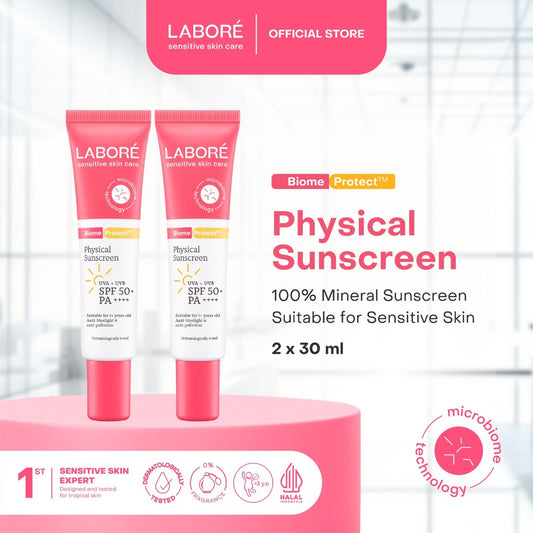 Labore Physical Sunscreen SPF 50 PA ++++  Bundle Twinpack (2 x 30 ml) - Sunscreen Wajah  Non-Comedogenic untuk Kulit Sensitive, Perlindungan dari Sinar UVA dan UVB