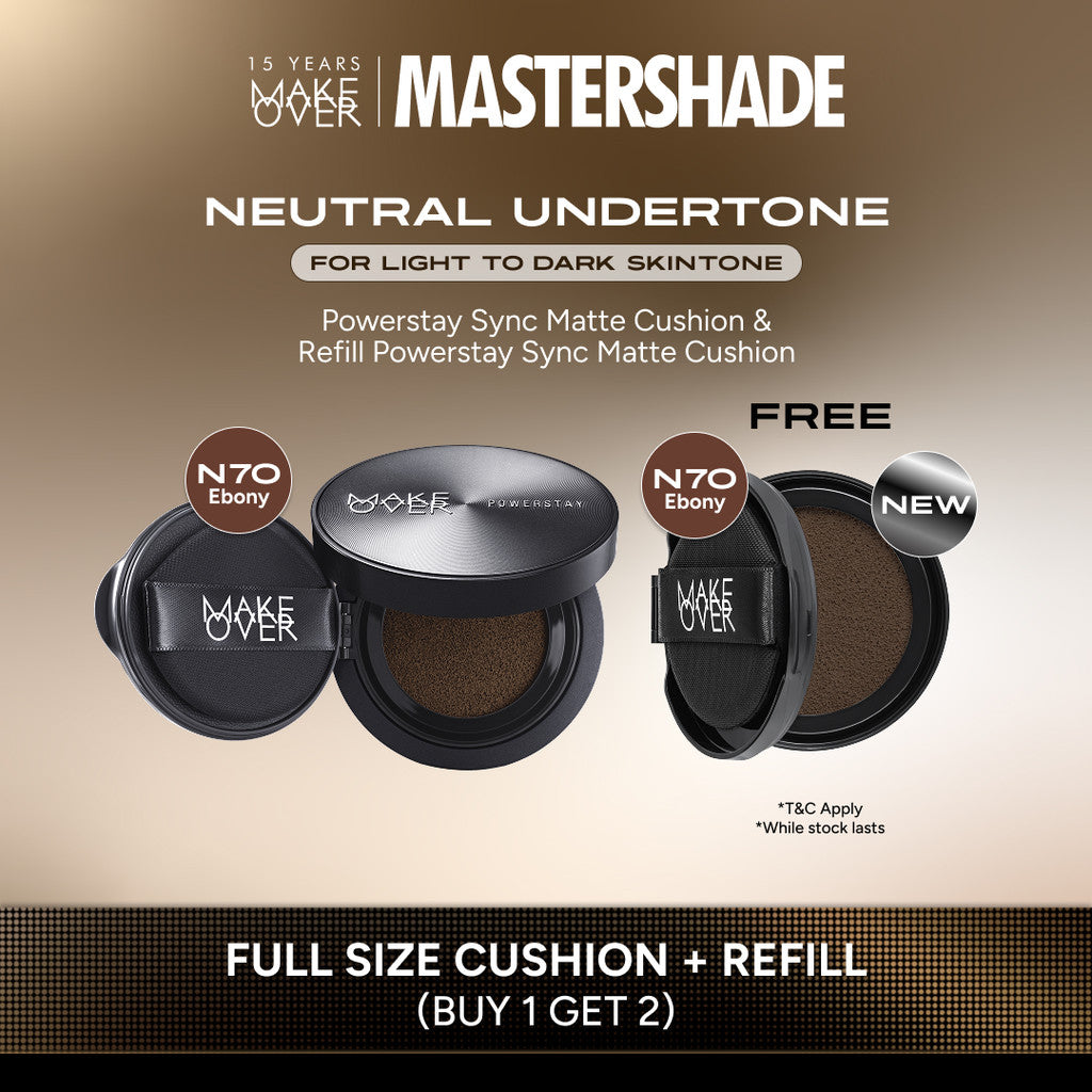 [HARGA TERMURAH! BUY 1 GET 2] MAKE OVER Powerstay Sync Matte Cushion + REFILL  - Smart AI Matte Cushion High Coverage Zero Oxidation Oil Control Foundation Compact Makeup Concealer Skin Tint long lasting time less stain with euphoria