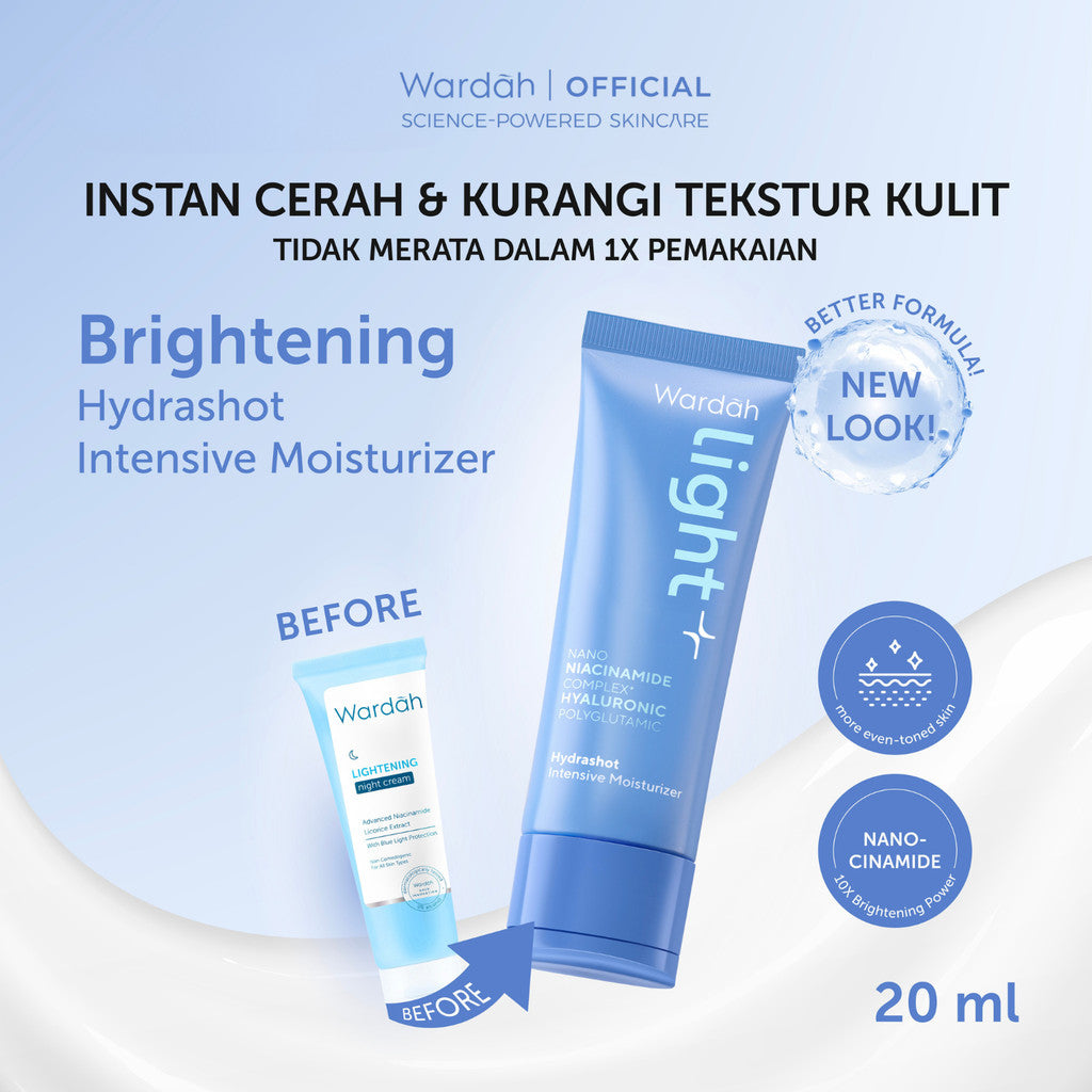 Wardah Lightening Paket Day + Night Cream 20 ml - Light+ Glowshot Day, Intensive Moisturizer - Skincare