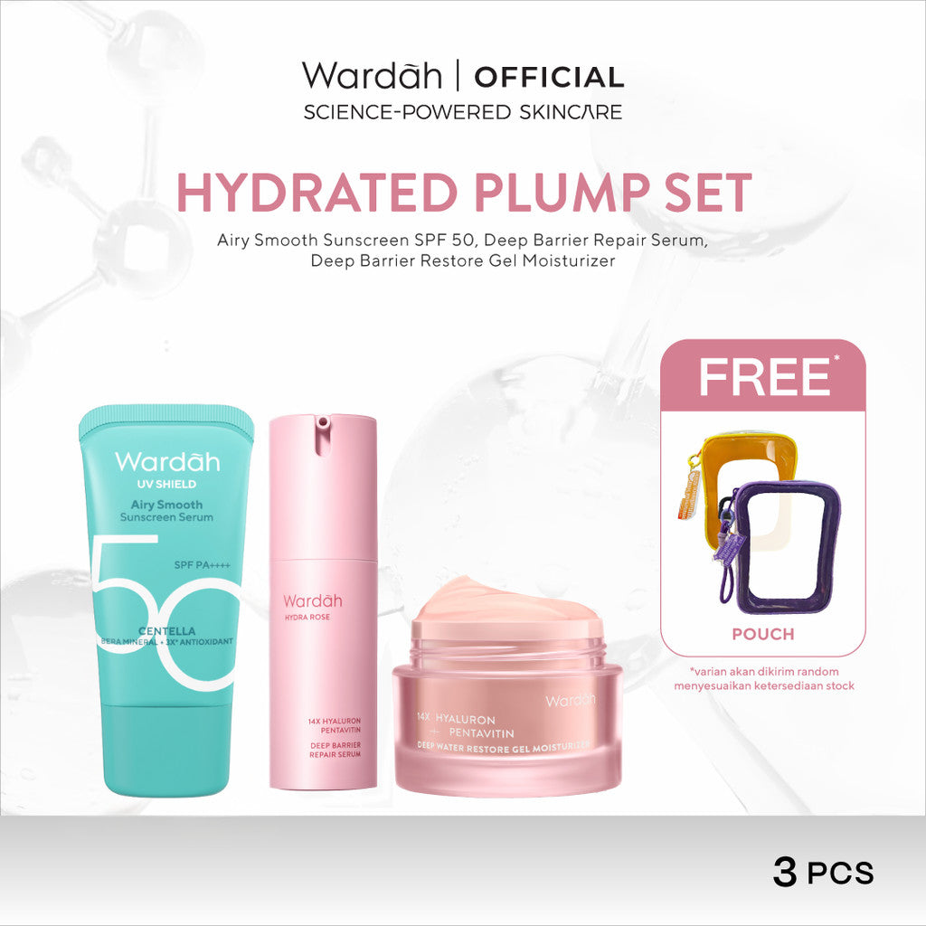 WARDAH Paket 3 Pcs [Gel Moisturizer, Face Wash, dan Serum/Toner] - Bright Radiant, Bright Glowing, Calm Acne, Hydrated Plump, Nature Daily, Renew You, Lightening, Nature Daily Cica Aloe - Skincare