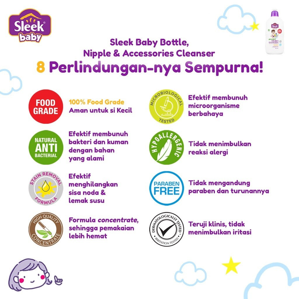 SLEEK Baby Bottle Nipple & Accessories Cleanser 150ml Pencuci Botol / Dot / Perlengkapan Bayi