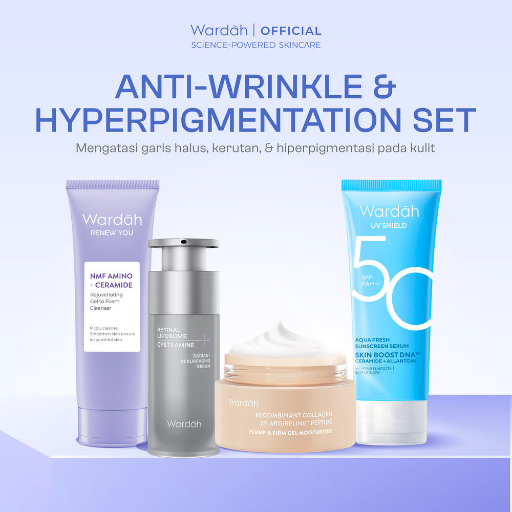 Wardah Paket 4 pcs Skincare Solusi Masalah Kulit - Face Wash, Moisturizer, Serum, & Sunscreen (Acnederm, Cica, Panthenol, UV Shield, Amino Facial Wash, Airy, Crystal Secret, Lightening, Day Cream) - Skincare