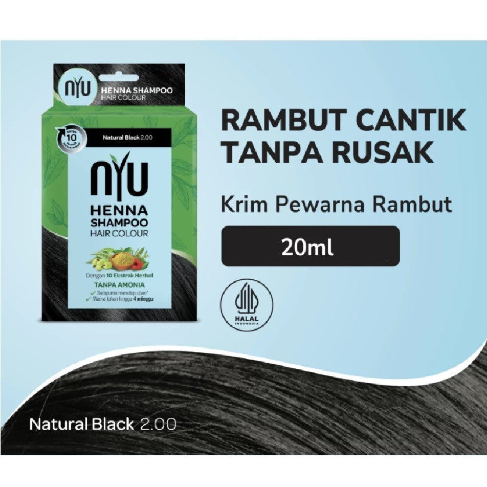 NYU Henna Shampoo Hair Colour SATUAN 20ml - Shampo Pewarna Rambut Free Sarung Tangan