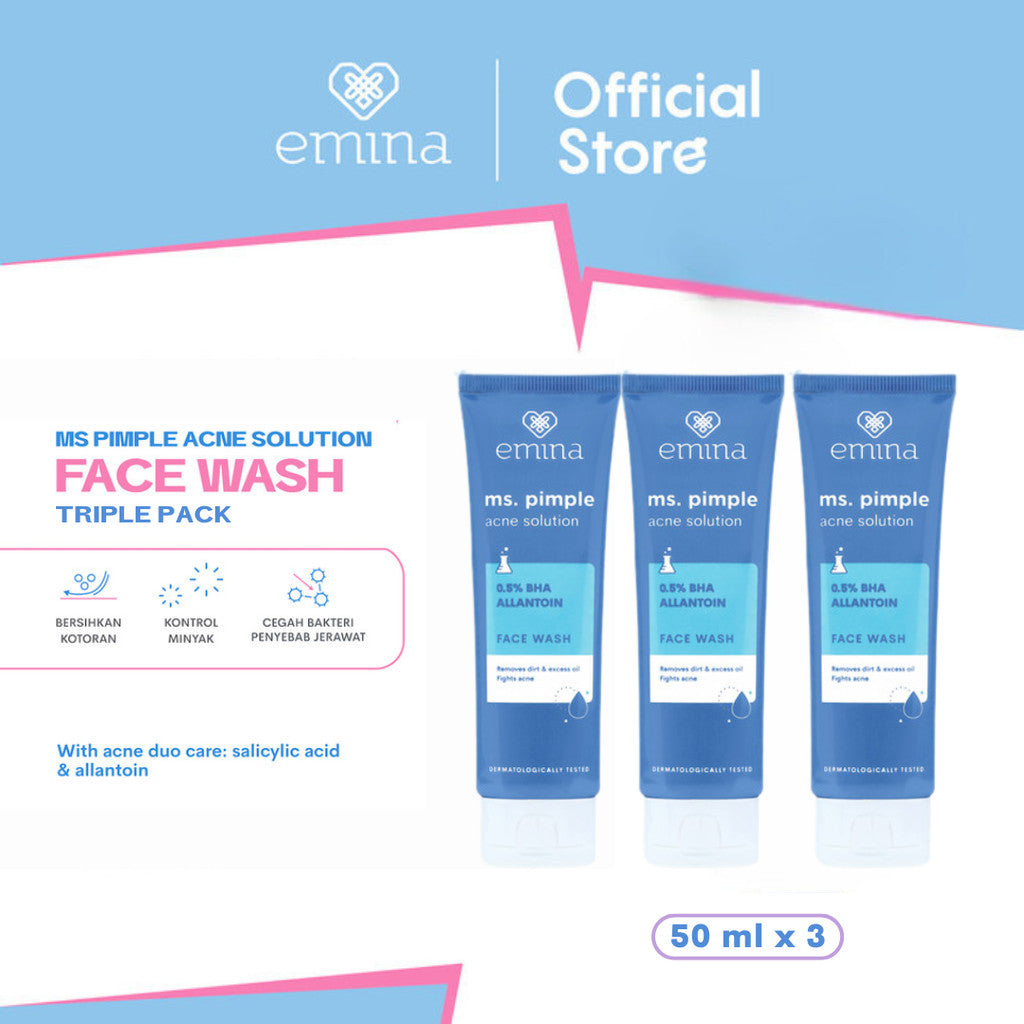 Triple Pack Emina Bright Stuff Niacinamide & Emina Prebiotic Tranexamic Acid Face Wash for Acne Prone Skin - Sabun Muka Cerah, Glowing, Perbaiki Skin Barrier, Mengontrol Minyak, Lembab Tanpa Ketarik, Anti Kusam, Cocok untuk semua jenis kulit