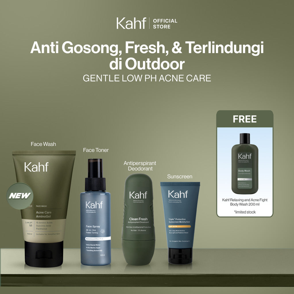 [EXCLUSIVE BUNDLE FOR PALANGKARAYA AREA] Kahf 4in1 Paket Anti Gosong, Fresh, & Terlindung di Outdoor (Face Wash + Toner + Sunscreen + Deodorant) - Suitable for Daily Use