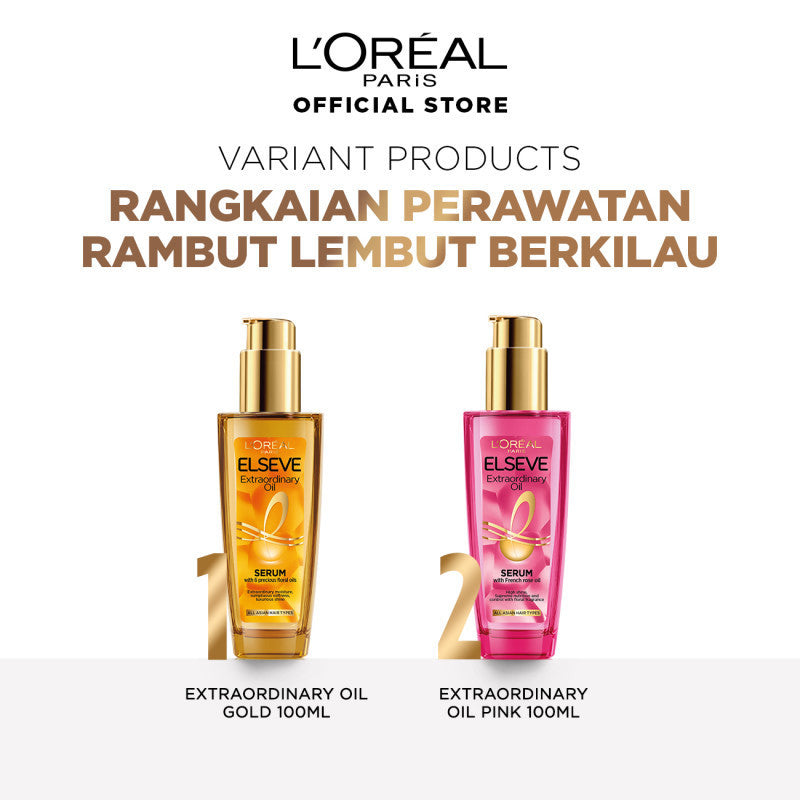 [BUY 1 GET 1] L'Oreal Paris Elseve Extraordinary Oil Gold Hair Serum & Hair Treatment Kit - Rambut Halus Berkilau dalam Satu Pemakaian - dari Bunga Istimewa Omega 3 - Perawatan Rambut Vitamin Rambut Twinpack 100ml Rambut Kering Kusam