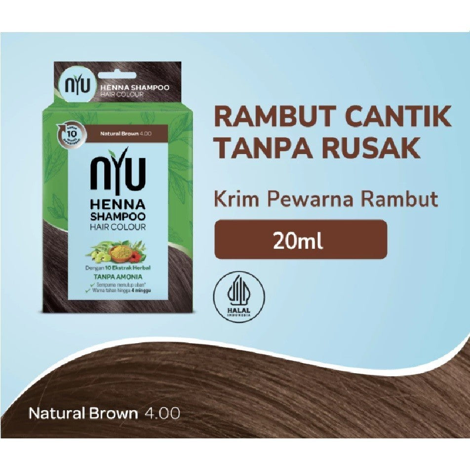 NYU Henna Shampoo Hair Colour SATUAN 20ml - Shampo Pewarna Rambut Free Sarung Tangan
