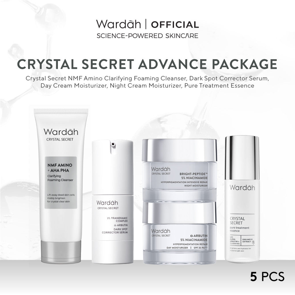 WARDAH Crystal Secret Package (Cleanser, Essence, Toner, Serum, Day Cream, Night Cream)