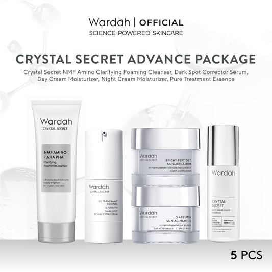 WARDAH Crystal Secret Package (Cleanser, Essence, Toner, Serum, Day Cream, Night Cream)