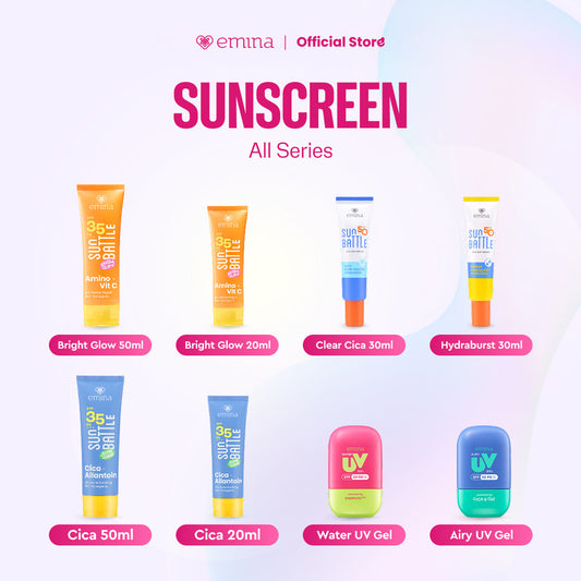 [SPECIAL 11.11] Emina Sunscreen All Series - Sun Battle Bright Glow SPF 35, Sun Battle SPF 50, Sunscreen UV Gel - Melindungi dari Sinar UV, Teruji In-Vivo, No-Whitecast, No-Comedogenic, Hydrating, Non-Acnegenic, Melembapkan, Mencerahkan, Cocok untuk Semua