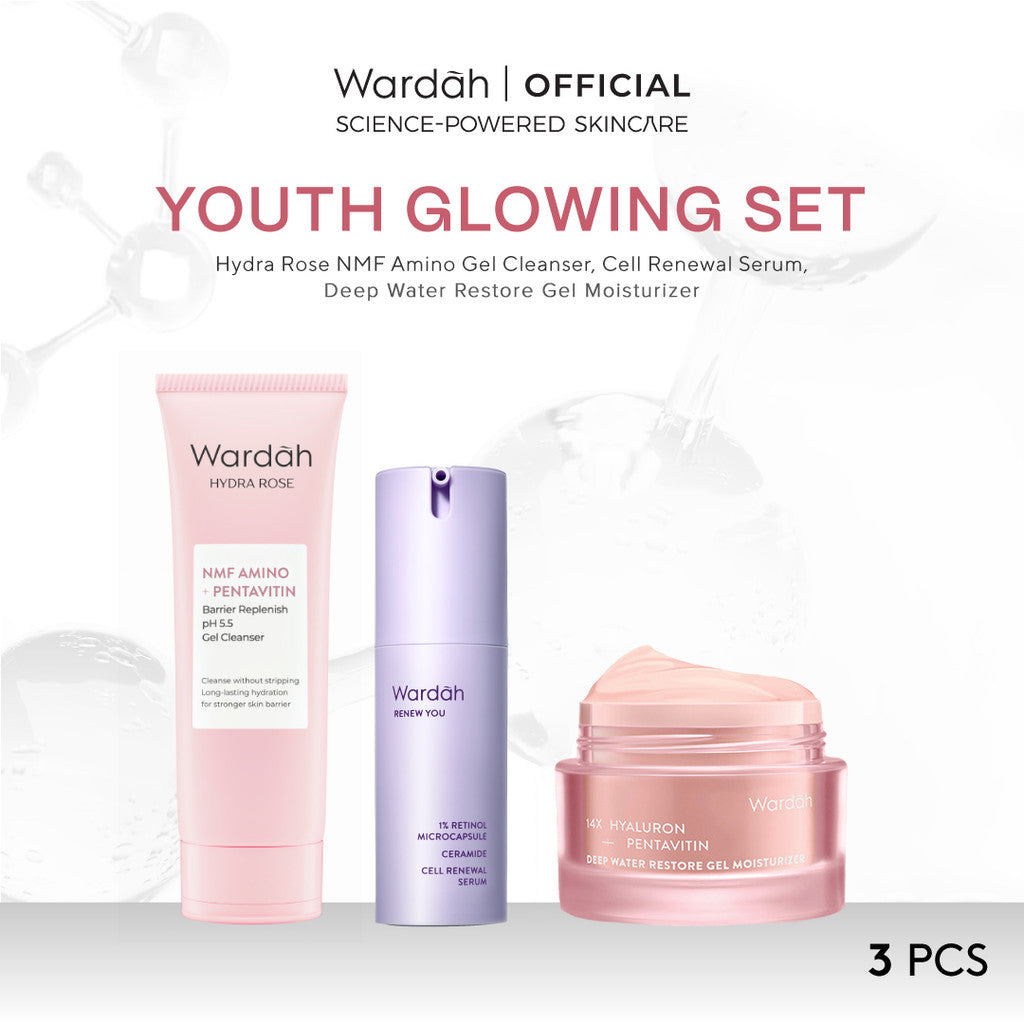 WARDAH Paket 3 Pcs [Gel Moisturizer, Face Wash, dan Serum/Toner] - Bright Radiant, Bright Glowing, Calm Acne, Hydrated Plump, Nature Daily, Renew You, Lightening, Nature Daily Cica Aloe - Skincare