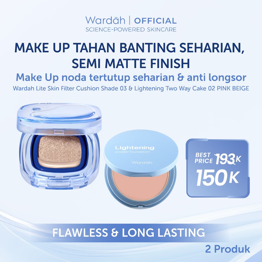 [NEW BUNDLE] Wardah Lite Skin Filter Cushion 11 g - Makeup Ringan Tahan 8 Jam Flawless Coverage Powder Foundation Glad Setting BB Cream Soft Satin & Glow | Two Way Cake, Loose Powder, Micellar Water, Airbrush Lip Tint | Light+ | Light Plus | Lightplus