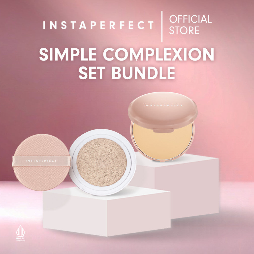 Simple Complexion Set Bundle- Instaperfect Refill Matte Fit Powder Foundation 13 g - Refill Bedak (Real Skin Cover Setter, Smooth Matte Finish, SPF 20 PA+++) &  Refill Skincover Air Cushion 11 g - Bundle Make Up Wajah