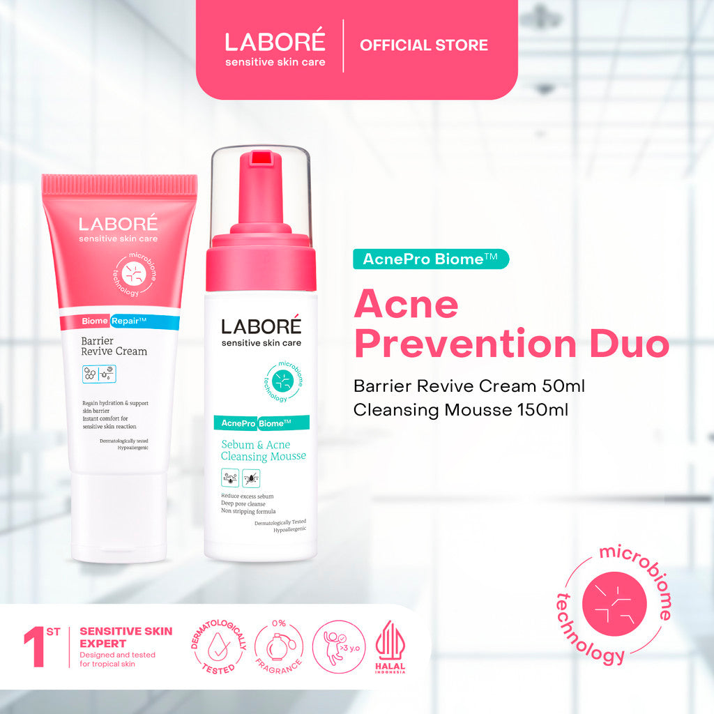 Labore Acne Prevention Duo (Barrier Revive Cream 50ml & Cleansing Mousse 150ml) - Paket Pelembab dan Pembersih Wajah Kulit Sensitif