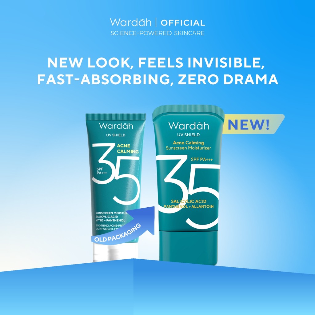 WARDAH UV Shield Acne Calming Sunscreen Moisturizer SPF 35 PA untuk komedo jerawat dan bekas jerawat kulit berminyak tekstur gel ringan mudah meresap Skincare